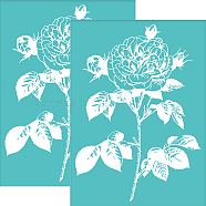 Self-Adhesive Silk Screen Printing Stencil, for Painting on Wood, DIY Decoration T-Shirt Fabric, Turquoise, Peony Pattern, 195x140mm(DIY-WH0337-073)