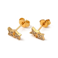 Rack Plating Brass Micro Pave Cubic Zirconia Stud Earrings, Long-Lasting Plated Star Earring for Women, Cadmium Free & Lead Free, Real 18K Gold Plated, 4.5x8mm, Pin: 0.8mm(EJEW-P221-04G)