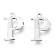 304 Stainless Steel Charms, Laser Cut, Alphabet, Stainless Steel Color, Letter.P, 12.5x8x0.8mm, Hole: 1mm(X-STAS-H112-P-P)