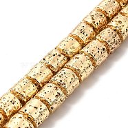 Electroplated Natural Lava Rock Beads Strands, Column, Light Gold Plated, 8x8.5mm, Hole: 1mm, about 50pcs/strand, 15.94~16.14 inch(40.5~41cm)(G-G984-07KCG)