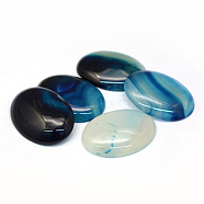 Oval Dyed Natural Striped Agate/Banded Agate Cabochons, Steel Blue, 40x30x6~8mm(X-G-R349-30x40-11)