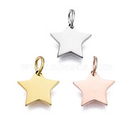 304 Stainless Steel Charms, with Jump Ring, Star, Mixed Color, 10.5x11x1mm, Jump Ring: 5x0.7mm, Inner Diameter: 3.5mm, 3pcs/set(STAS-T059-27)