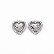 Brass Micro Pave Clear Cubic Zirconia Charms, Nickel Free, Heart with Word Forever, Real Platinum Plated, 12x11x2mm, Hole: 0.9mm(KK-S356-737)