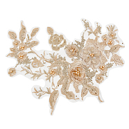 3D Flower Organgza Polyester Embroidery Ornament Accessories, Applique Patch, Sewing Craft Decoration, with Imitation Pearl Beads, Goldenrod, 350x290x1.5~6mm(DIY-WH0297-20E)