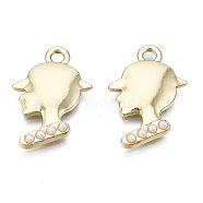 Alloy Pendants, with ABS Plastic Imitation Pearl, Lead Free & Nickel Free, Human, White, Light Gold, 21.5x14.5x2.5mm, Hole: 2mm(PALLOY-T077-104LG-FF)