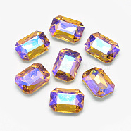 Pointed Back Glass Rhinestone Cabochons, Back Plated, Faceted, AB Color Plated, Rectangle Octagon, Gold, 14x10x4.5mm(RGLA-T019-10x14mm-07)