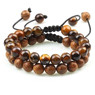 Adjustable Round Natural Tiger Iron & Elephant Skin Jasper Braided Bead Bracelet Sets, Stackable Bracelets for Women Men(MW1099-7)