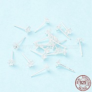 925 Sterling Silver Stud Earring Findings, for Half Drilled Beads, Flower, Silver, 4.5x4.5mm, Pin: 0.7mm(STER-P047-08S)