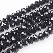 Handmade Glass Beads, Faceted Rondelle, Black, 12x8mm, Hole: 1mm, about 72pcs/strand(GS011-27)