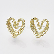 Alloy Stud Earrings, with Raw(Unplated) Pin, Heart, Golden, 13.5x14x3.5mm, Pin: 0.7mm(X-EJEW-N009-01)