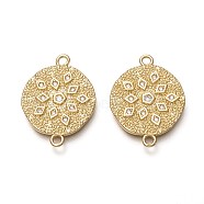 Brass Micro Pave Clear Cubic Zirconia Pendants, Long-Lasting Plated, Flat Round, Real 18K Gold Plated, 24x18.5x2mm, Hole: 1.8mm(ZIRC-B002-26G)