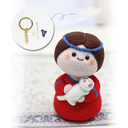 Woman with Cat DIY Keychain Needle Felting Kit, including Iron Needles, Foam Chassis & 6 Colors Wool, Iron Eye Pins, Keychain Accessories, Plastic Craft Eye, Hot Melt Glue Stick, Mixed Color, 5~140x5~90x0.5~19mm(DIY-I098-03)