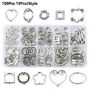 100Pcs 10 Styles Tibetan Style Alloy Bead Frames, Mixed Shapes, Antique Silver, 10~20x10~20x2~3mm, Hole: 1~1.5mm, 10pcs/style(TIBEB-YW0001-27)