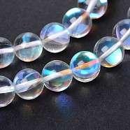 Synthetical Moonstone Round Beads Strands, Holographic Beads, Dyed, Clear, 6mm, Hole: 1mm, about 64pcs/strand, 15.5 inch(G-M049-6mm-02J)
