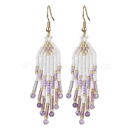 Woven Seed Beads & Natural Amethyst Tassel Earrings, 304 Stainless Steel Dangle Earring for Women, 70x15mm(EJEW-MZ00154-03)