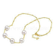 Rack Plating Brass & ABS Plastic Pearl Round Beads Bib Necklaces for Women, Cadmium Free & Lead Free, Long-Lasting Plated, Real 18K Gold Plated, 16.93 inch(43cm)(NJEW-C059-03G)