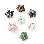 Natural & Synthetic Gemstone Pendants, with Platinum Tone Copper Wire Wrapped, Cadmium Free & Lead Free, Star, 34~37.5x29~31x10~12mm, Hole: 5~6mm(G-D458-04P-RS)