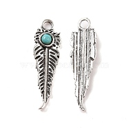 Alloy Pendants, with Synthetic Turquoise, Leaf Charms, Antique Silver, 29.5x8.5x3mm, Hole: 2mm(FIND-C026-08AS)
