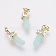 Brass Natural Amazonite Double Terminated Pointed Pendants, Bullet, Golden, 17~20x7x6.5mm, Hole: 2x4mm(KK-G343-11L-02G)