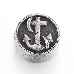 304 Stainless Steel Beads, Flat Round with Anchor, Gunmetal, 10.5x4.5mm, Hole: 2mm(STAS-E425-025B)