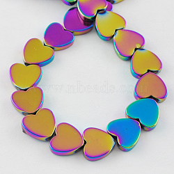 Non-magnetic Synthetic Hematite Beads Strands, Grade A, Heart, Multi-color Plated, 6x6x2mm, Hole: 1mm, 66pcs/strand, 15.5 inch(G-Q883-6x6mm-2)