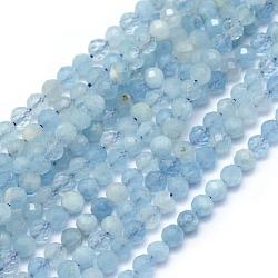 Natural Aquamarine Beads Strands, Round, Faceted, 3mm, Hole: 0.5mm, about 113pcs/strand, 15.35 inches(39cm)(G-E411-19B-3mm)