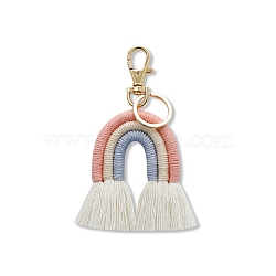 Boho Rainbow Keychain Mini Macrame Rainbow Cute Keychain Weaving Rainbow Tassel Keychain for Women Girls, Pink, 11x6cm(FIND-SZC0013-277)