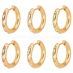 Elite 3Pairs 3 Colors Real 18K Gold Plated 304 Stainless Steel Huggie Hoop Earrings with Cubic Zirconia, Mixed Color, 6 Gauge, 23x24x4mm, 1 Pair/coor(EJEW-PH0001-27)
