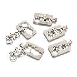 Non-Tarnish 201 Stainless Steel Split Pendants, Rectangle with Bicycle, Stainless Steel Color, 32x21x1.5mm, Hole: 4x9mm(STAS-I032-100)