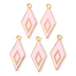 Alloy Enamel Pendants, Light Gold, Cadmium Free & Lead Free, Rhombus, Pearl Pink, 28x12x2mm, Hole: 1.8mm(ENAM-N054-34B-RS)