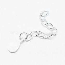 925 Sterling Silver Extender Chains, with teardrop, Charms, Silver, 40mm(X-STER-F032-11S)