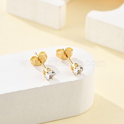 304 Stainless Steel Stud Earrings, with Rhinestone and Ear Nuts/Earring Back, Flat Round, Crystal, Golden, 14.5x4.5mm, Pin: 0.6mm, 12pairs/card(EJEW-I229-03G-A)