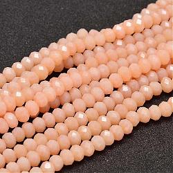Faceted Rondelle Glass Beads Strands, Light Salmon, 6x4mm, Hole: 1mm, about 94pcs/strand, 17 inch(GLAA-I033-6mm-32)