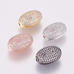 Brass Micro Pave Cubic Zirconia Beads, Oval, Filigree, Mixed Color, 19x13x7.5mm, Hole: 1.5mm(KK-P116-21)