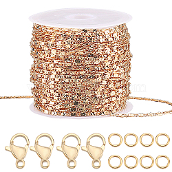 DIY Chain Bracelet Necklace Making Kit, Including Brass Raso Chains & Jump Rings, 304 Stainless Steel Lobster Claw Clasps, Real 18K Gold Plated, Chain: 10M/set(CHC-BBC0001-03)