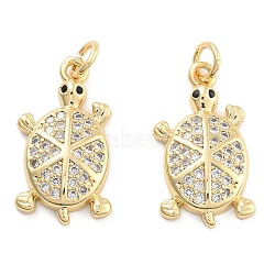 Brass Pave Clear Cubic Zirconia Pendants, Tortoise, with Jump Ring, Tortoise, 21x11x3mm, Hole: 5mm(KK-U009-12B-G)