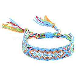 Polyester-cotton Braided Rhombus Pattern Cord Bracelet, Ethnic Tribal Adjustable Brazilian Bracelet for Women, Light Sky Blue, 5-7/8~11 inch(15~28cm)(FIND-PW0013-001A-18)