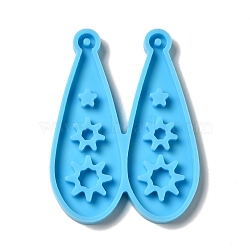 DIY Teardrop with Spakling Star Pendant Silicone Molds, Resin Casting Molds, for UV Resin & Epoxy Resin Jewelry Making, Deep Sky Blue, 58x43x4mm, Hole: 2mm, Inner Diameter: 55x19mm(DIY-I099-04)