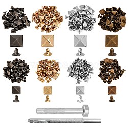 Brass with Iron Flat Square Rivets, Carbon Steel Puncher, Mixed Color, 7~71x5mm(FIND-WR0011-68)