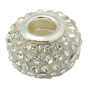Resin Rhinestone Beads, with Silver Color Brass Double Cores, Grade A, Rondelle, Crystal, 10x7mm, Hole: 2.5mm