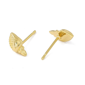Brass Shell Shape Stud Earrings for Women, Cadmium Free & Lead Free, Real 24K Gold Plated, 5x9mm, Pin: 0.8mm