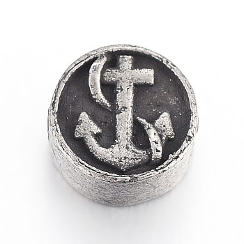 304 Stainless Steel Beads, Flat Round with Anchor, Gunmetal, 10.5x4.5mm, Hole: 2mm