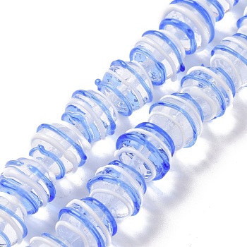 Round Handmade Clear Lampwork Beads Strands, Cornflower Blue, 13~13.5x11.5mm, Hole: 1.2mm, about 30pcs/strand, 13.58~13.78 inch(34.5~35cm)