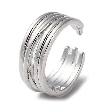 Rack Plating Brass Criss Cross Open Cuff Rings, Cadmium Free & Lead Free, Platinum, US Size 7 1/4(17.5mm)