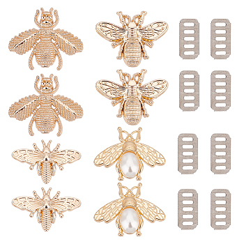 WADORN 8 Sets 4 Style Bee Theme Zinc Alloy Bag Decorative Clasps, with Plastic Imitation Pearl & Gaskets, Light Gold, 2.65~3.45x3.4~4.4x1.65~1.9cm, 2 sets/style