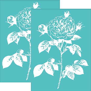 Self-Adhesive Silk Screen Printing Stencil, for Painting on Wood, DIY Decoration T-Shirt Fabric, Turquoise, Peony Pattern, 195x140mm