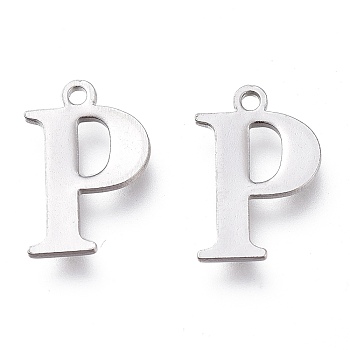 304 Stainless Steel Charms, Laser Cut, Alphabet, Stainless Steel Color, Letter.P, 12.5x8x0.8mm, Hole: 1mm