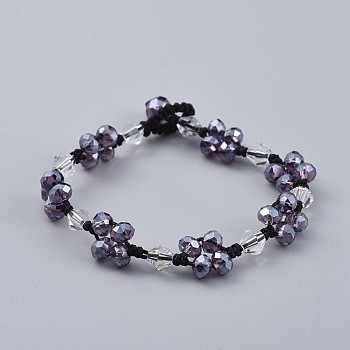 Handmade Glass Beads Bracelets, with Nylon Thread, Faceted, Slate Blue, 7-1/2 inch(19cm)