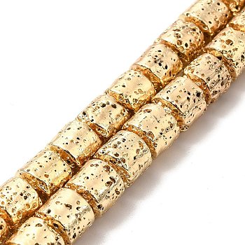 Electroplated Natural Lava Rock Beads Strands, Column, Light Gold Plated, 8x8.5mm, Hole: 1mm, about 50pcs/strand, 15.94~16.14 inch(40.5~41cm)