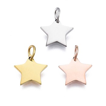 304 Stainless Steel Charms, with Jump Ring, Star, Mixed Color, 10.5x11x1mm, Jump Ring: 5x0.7mm, Inner Diameter: 3.5mm, 3pcs/set
